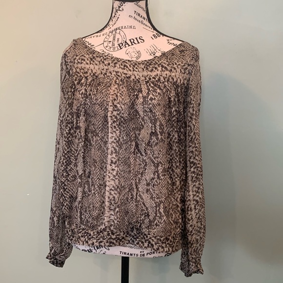 Zara Sheer Silk Snake Print Brown Sheer Blouse Top Women’s Small Long Sleeve - Picture 1 of 5